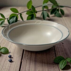 Vtg Ashberry Country Ware Coupe SOUP CEREAL BOWL Blue Rim Stoneware Oven Proof